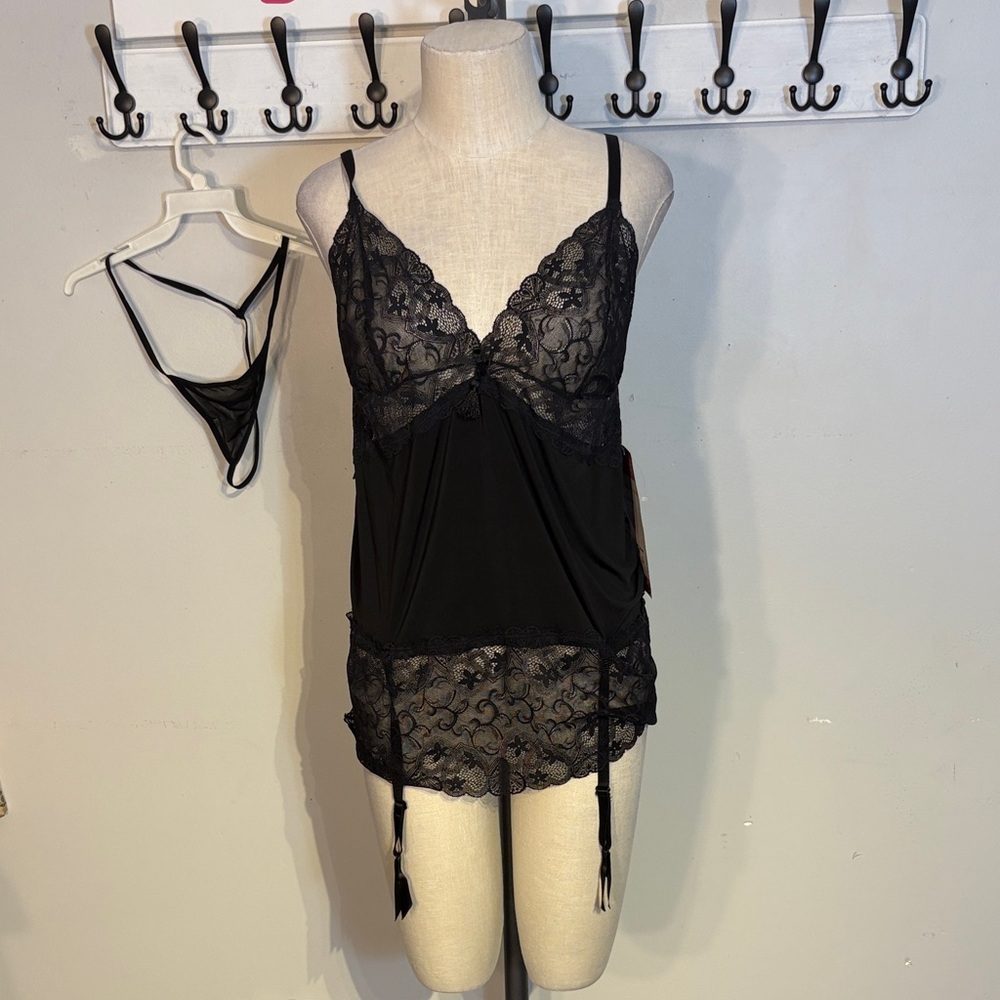 60. Shirley of Hollywood Black Lace Chemise Lingerie Set Size 1X NWT